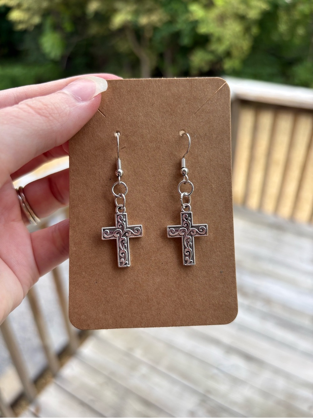 Silver Ornate Cross Dangle Earrings - Women Jewelry